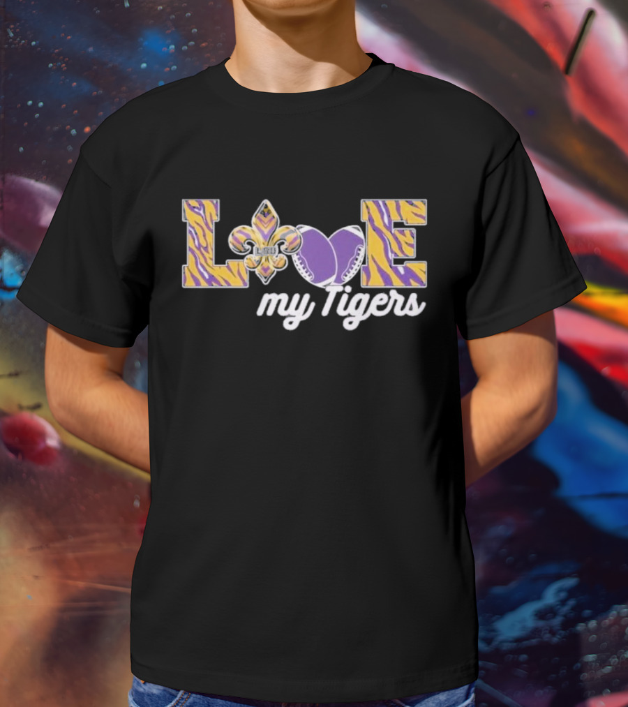 LSU Love My Tigers Fleur De Lis Football 2D T-Shirt