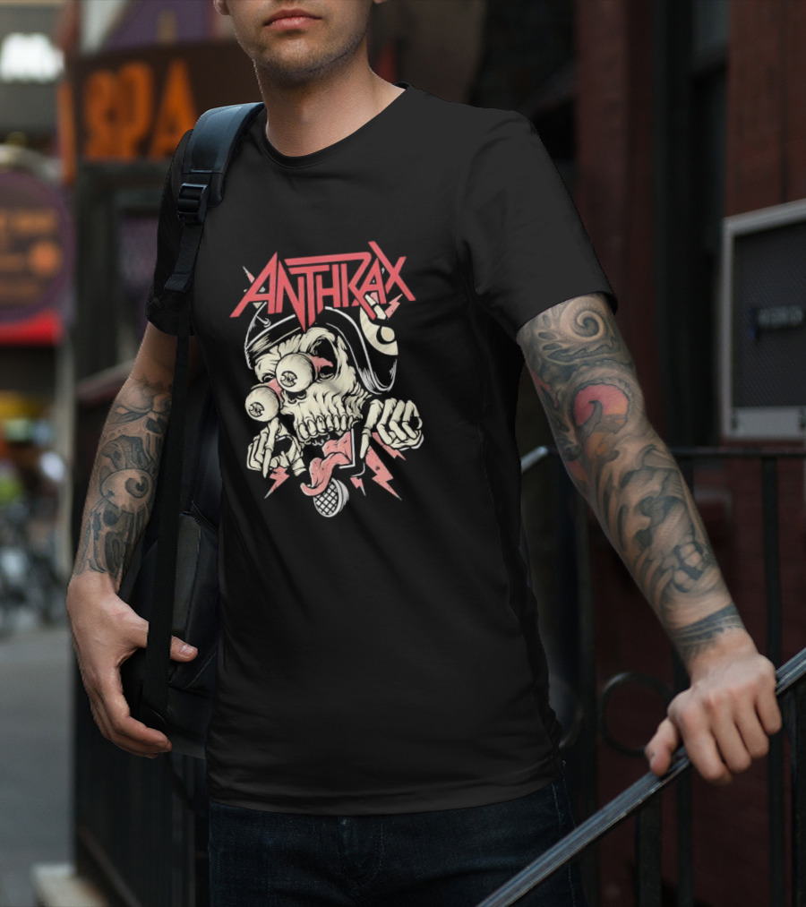 Anthrax Skull With Exploding Eyes And Microphone T-Shirt