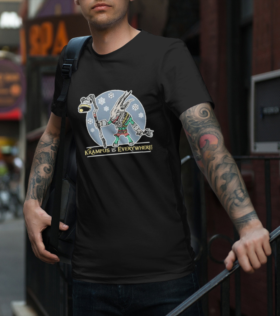Krampus Is Everywhere Snowy Horror Christmas T-Shirt
