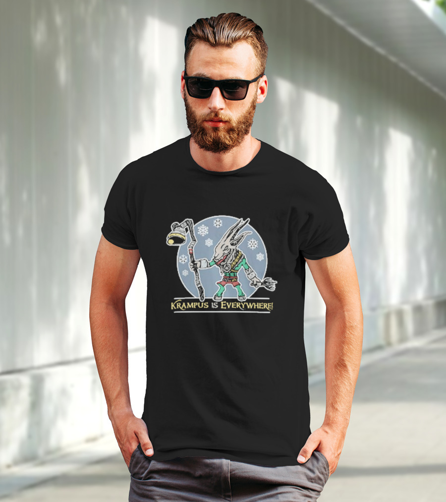 Krampus Is Everywhere Snowy Horror Christmas T-Shirt