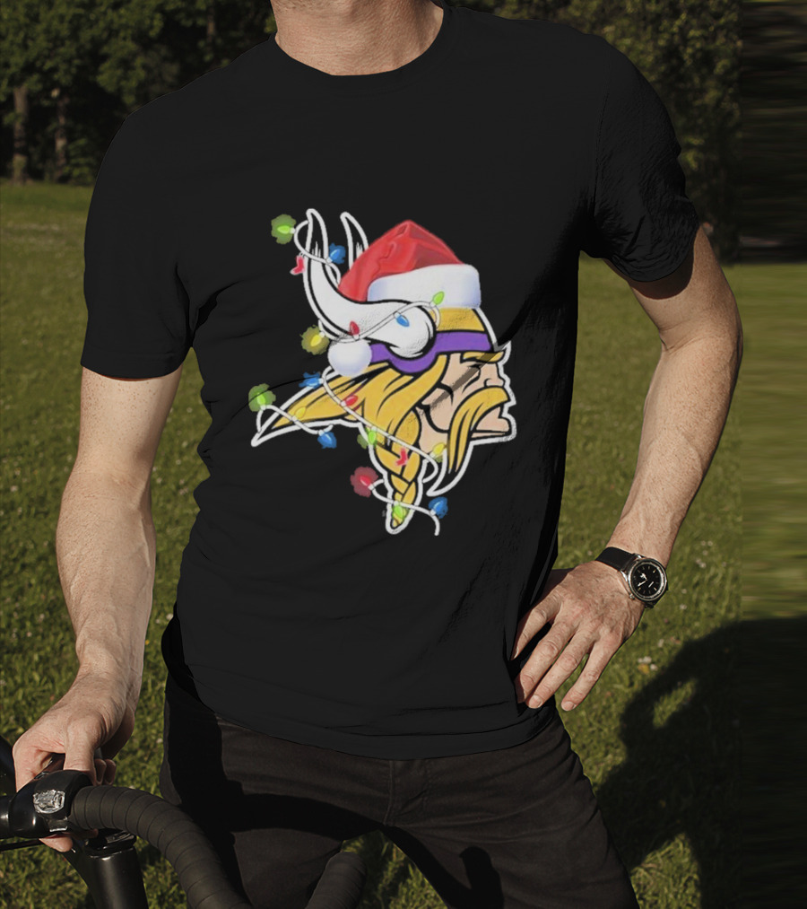 Minnesota Vikings Merry Christmas 2D Santa Hat Lights T-Shirt