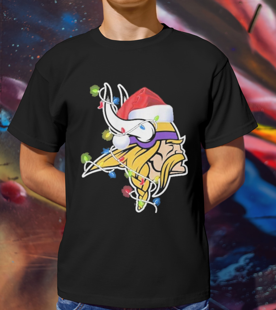 Minnesota Vikings Merry Christmas 2D Santa Hat Lights T-Shirt