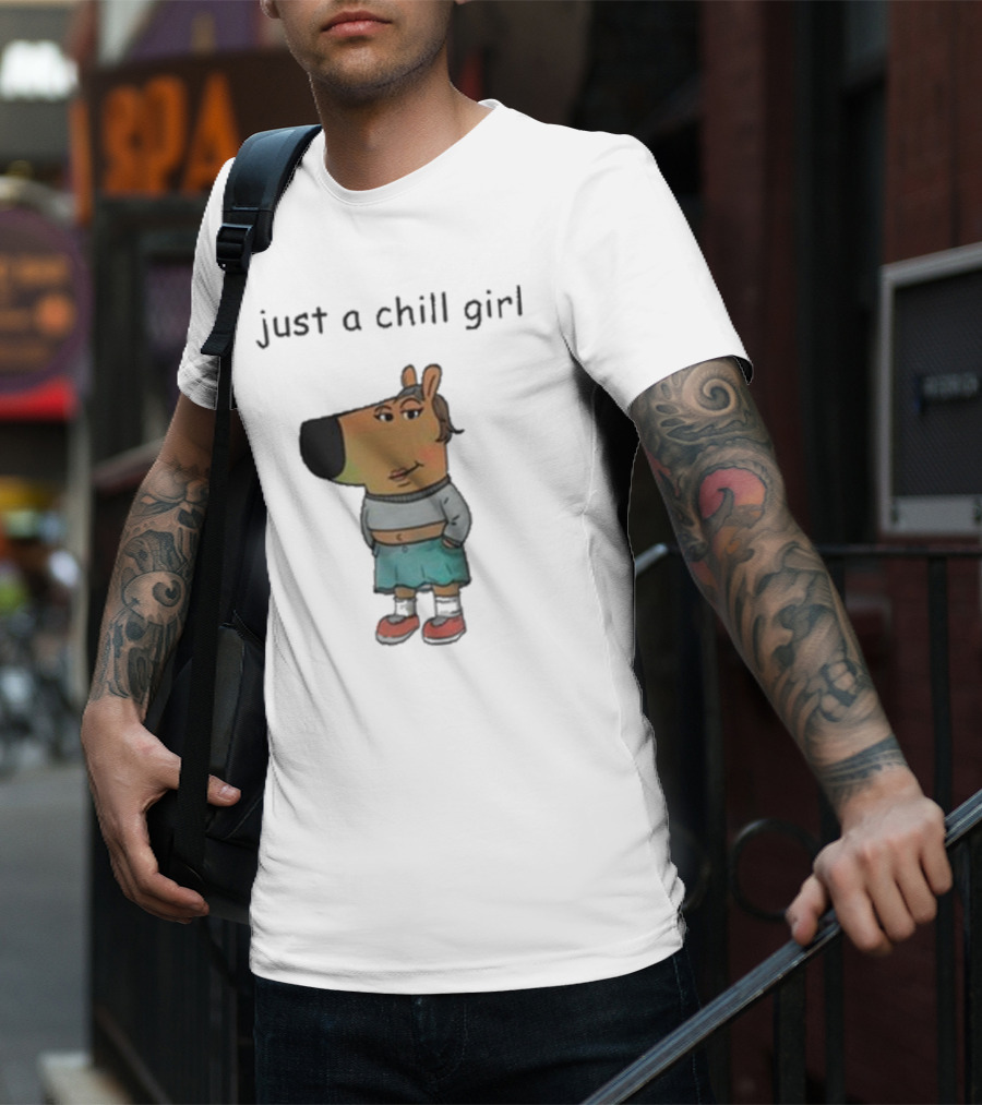 Just A Chill Girl Sweatshirt Wearing Character With Crossed Arms And Sneakers T-Shirt