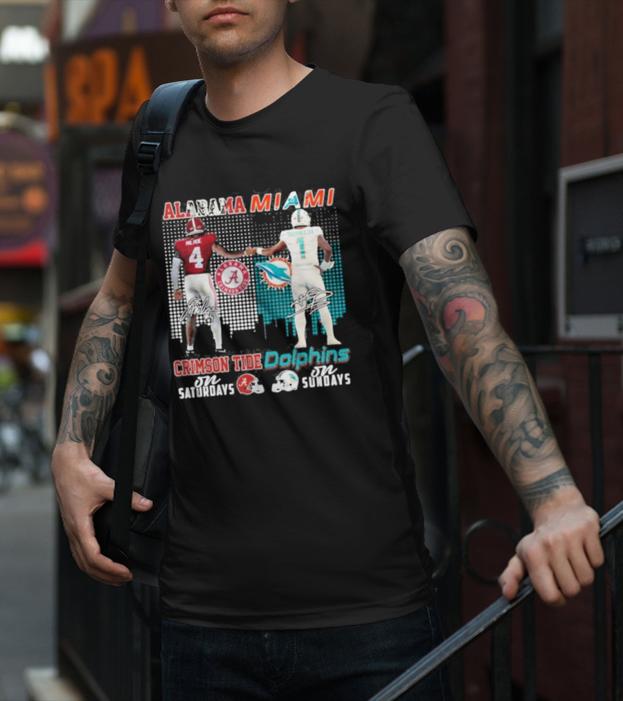 Alabama Miami Crimson Tide Saturdays Dolphins Sundays T-Shirt
