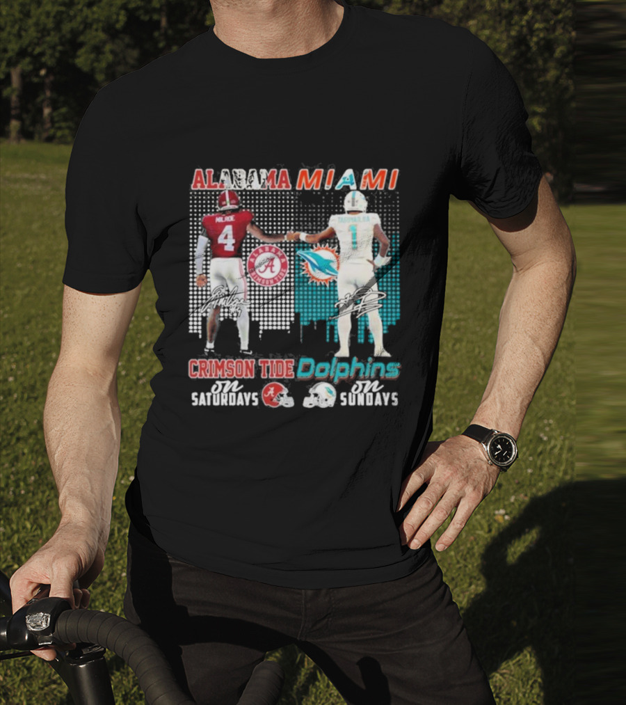 Alabama Miami Crimson Tide Saturdays Dolphins Sundays T-Shirt