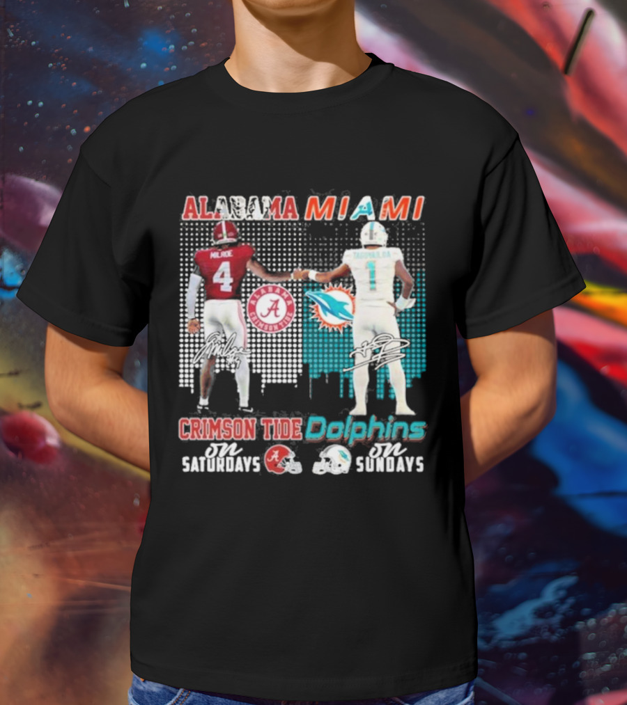 Alabama Miami Crimson Tide Saturdays Dolphins Sundays T-Shirt