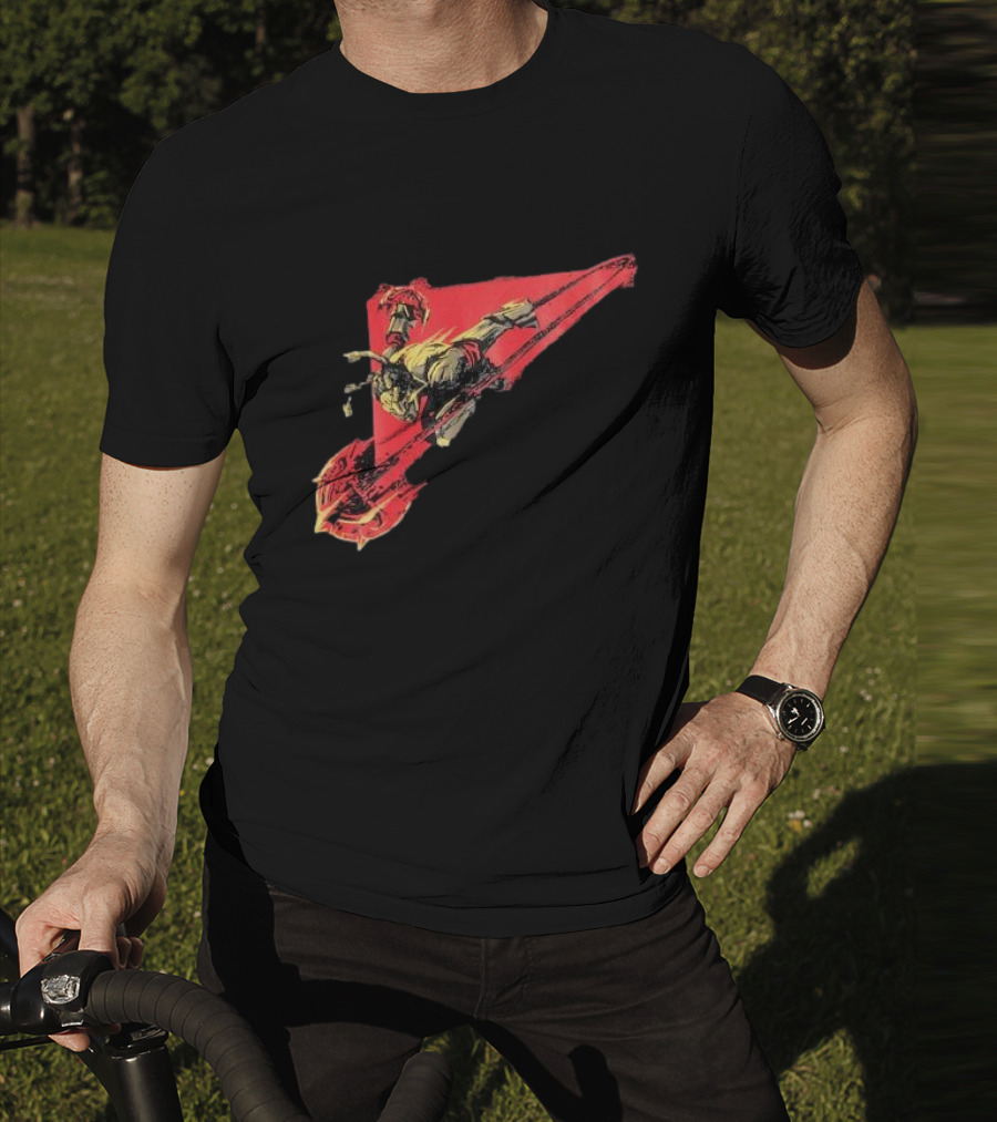Arcane Ambessa Warrior Riding Battle Axe On Red Triangular Path T-Shirt