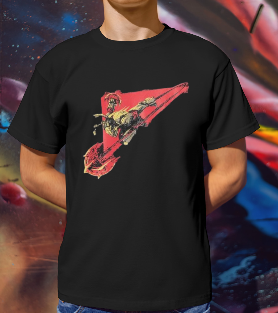 Arcane Ambessa Warrior Riding Battle Axe On Red Triangular Path T-Shirt