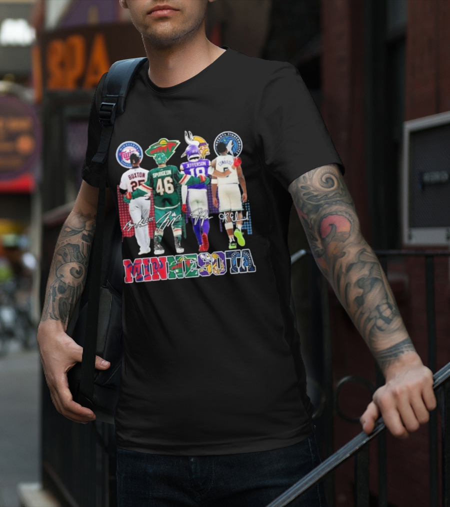 Minnesota Twins Buxton Minnesota Wild Spurgeon Minnesota Vikings Jefferson Minnesota Timberwolves Edwards Signature T-Shirt