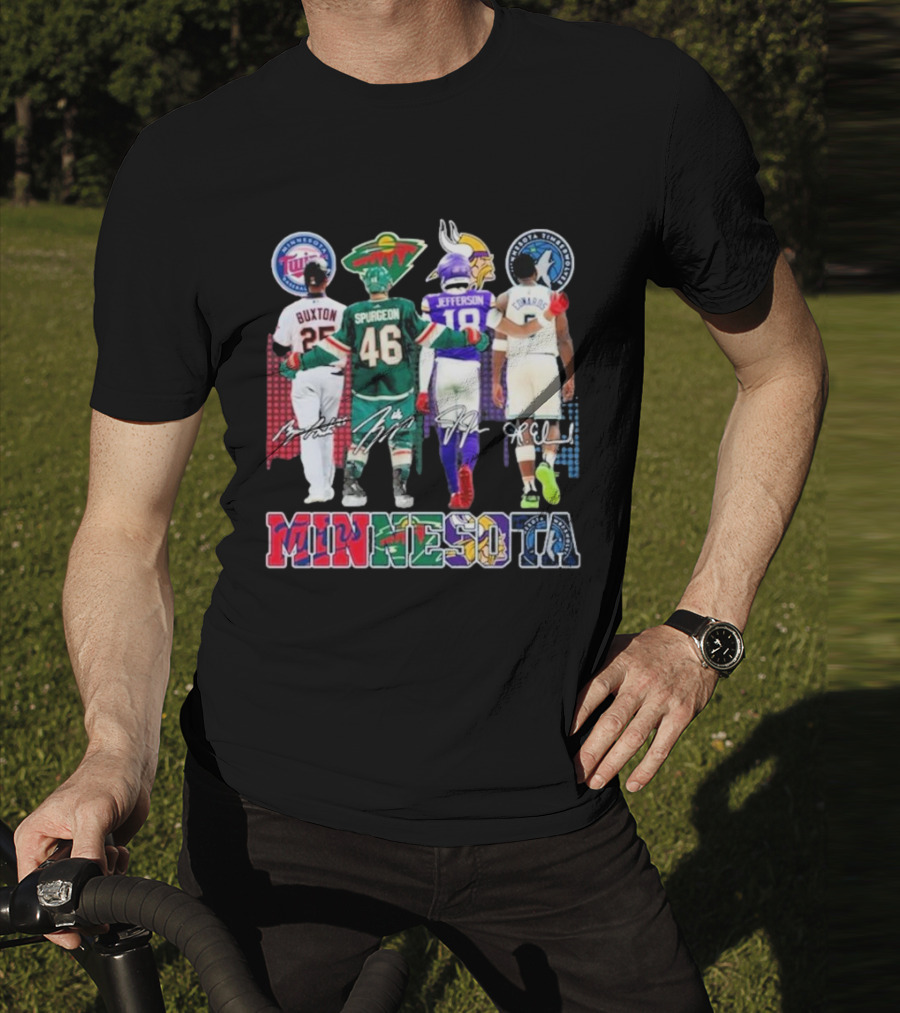Minnesota Twins Buxton Minnesota Wild Spurgeon Minnesota Vikings Jefferson Minnesota Timberwolves Edwards Signature T-Shirt