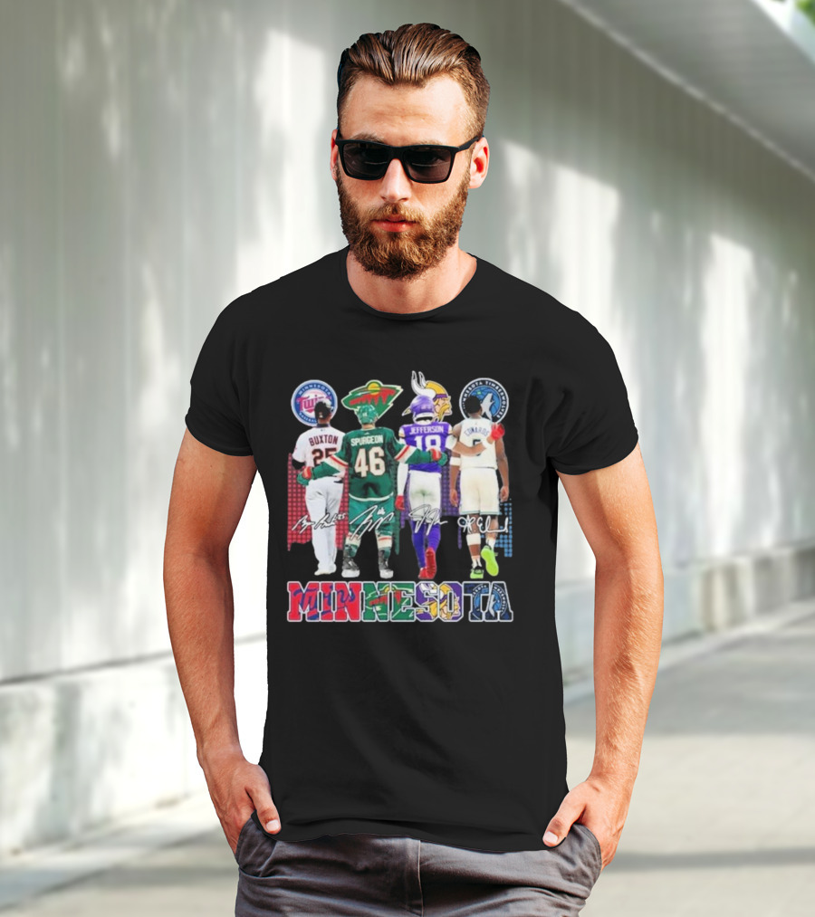 Minnesota Twins Buxton Minnesota Wild Spurgeon Minnesota Vikings Jefferson Minnesota Timberwolves Edwards Signature T-Shirt