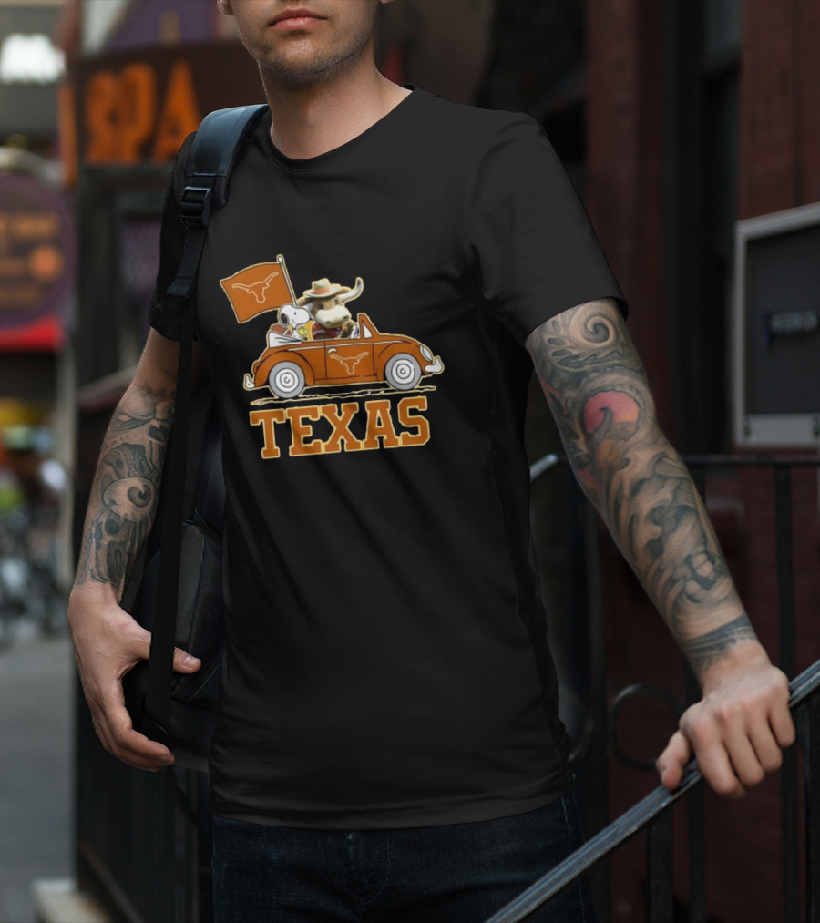 Texas Always Go For All 2D Longhorn Bevo Snoopy Car T-Shirt