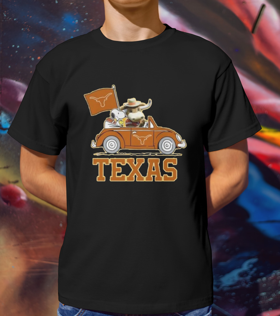 Texas Always Go For All 2D Longhorn Bevo Snoopy Car T-Shirt
