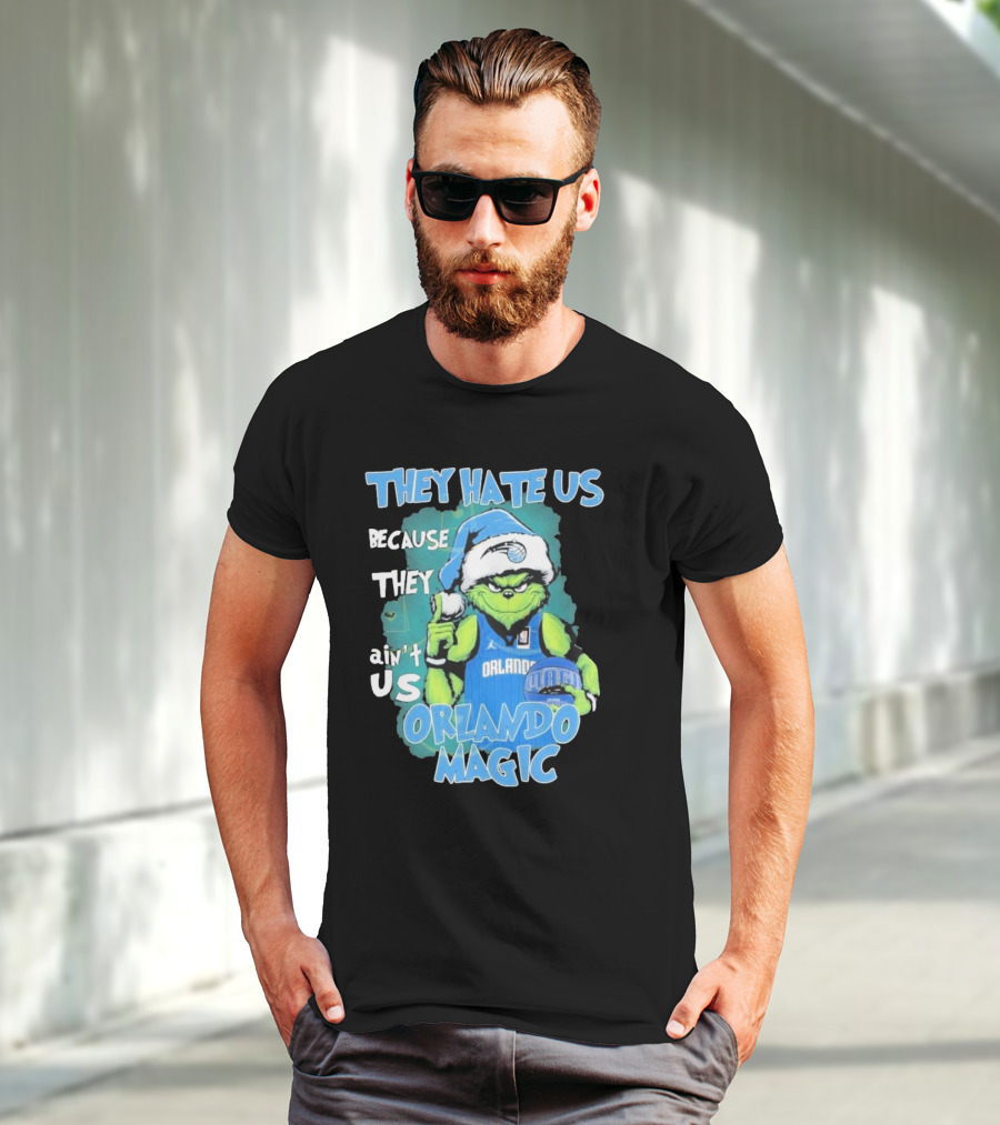 They Hate Us Because They Ain't Us Orlando Magic Grinch Santa Basketball T-Shirt
