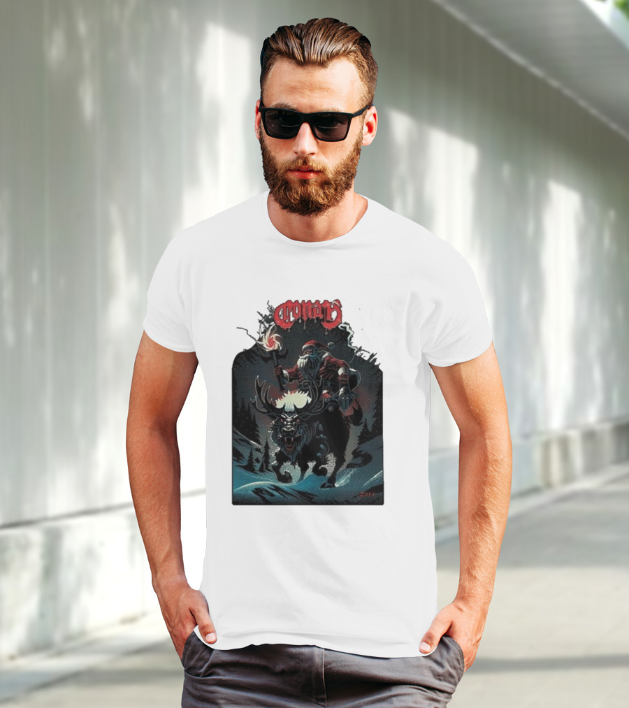 Conan Merry Chrushmas Santa Riding Mythical Beast Torch Dark Forest Scene T-Shirt