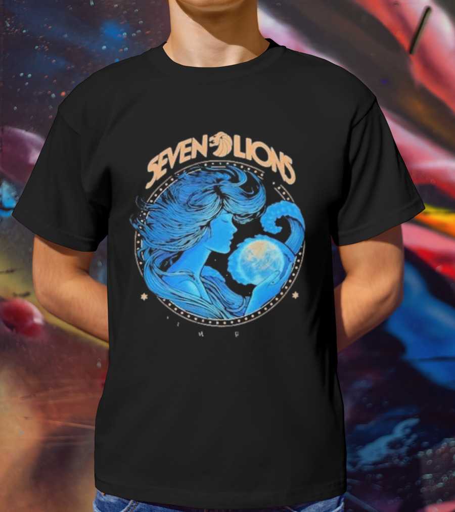 Seven Lions Worlds Apart Celestial Woman Holding Earth T-Shirt