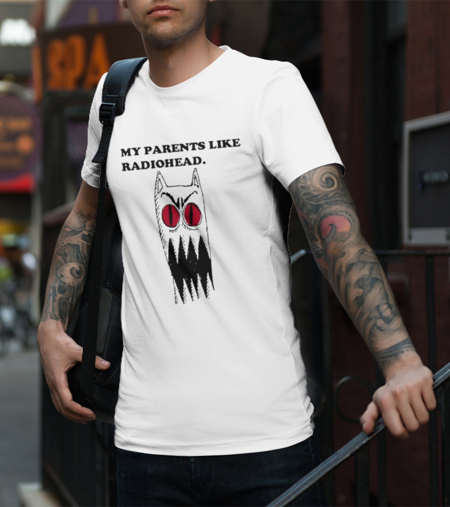 MY PARENTS LIKE RADIOHEAD Red Eyed Monster Drawing T-Shirt