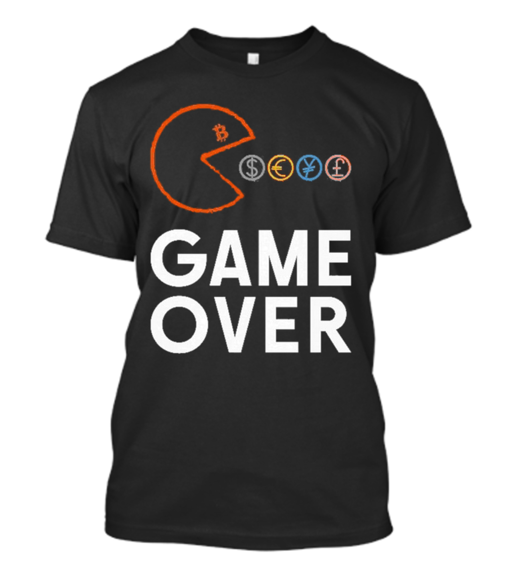 Game Over Bitcoin Pac-Man Eats Dollar Euro Yen Pound T-Shirt
