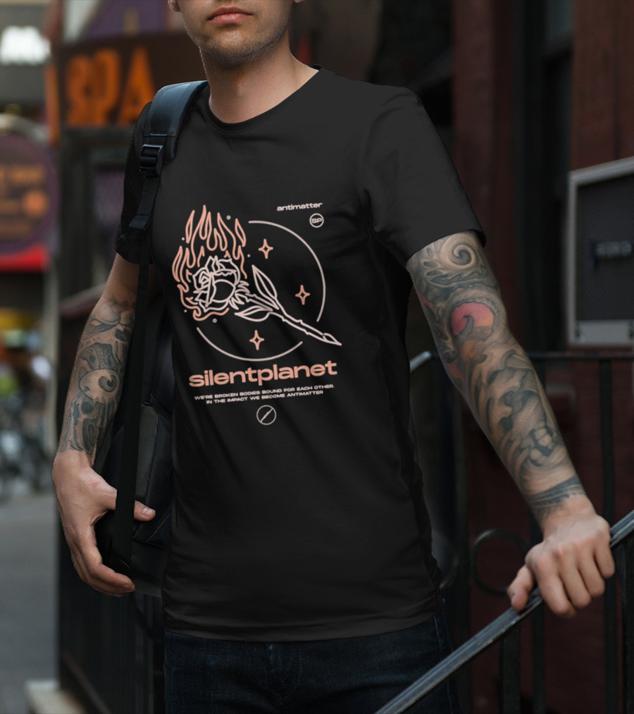 Silent Planet Antimatter Flaming Rose And Stars T-Shirt
