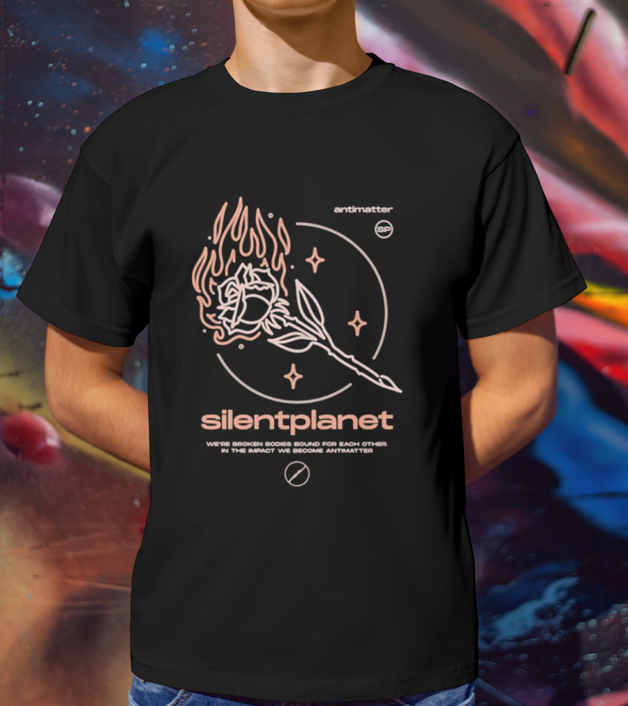 Silent Planet Antimatter Flaming Rose And Stars T-Shirt