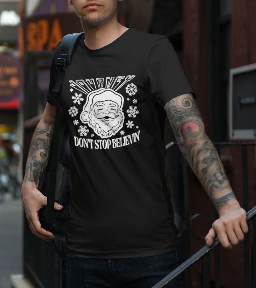 Journey Santa Don't Stop Believin' Snowflakes Holiday Tour T-Shirt