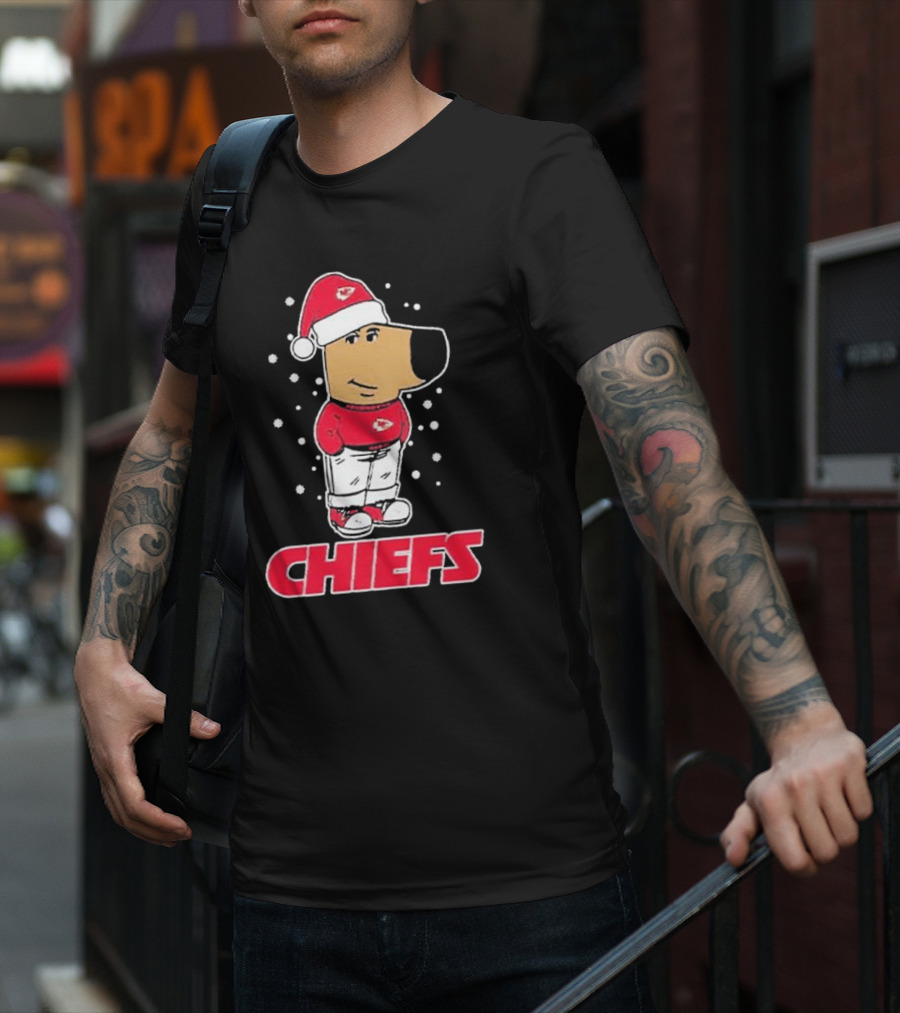 Chill Christmas Chiefs Santa Dog In Snowy Sweater And Hat T-Shirt