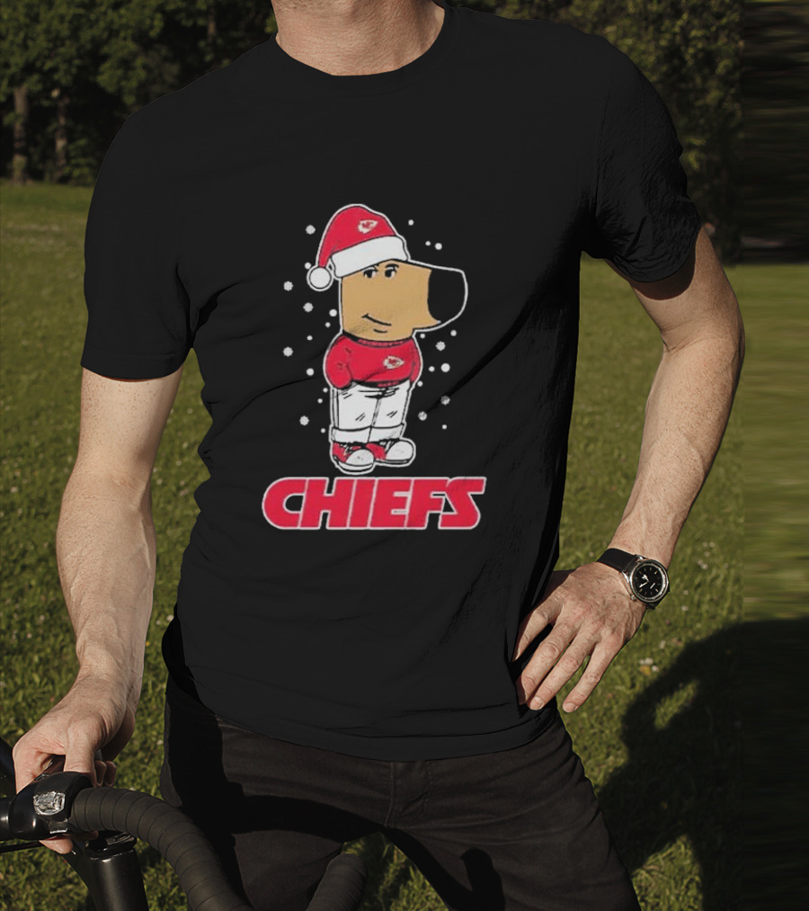 Chill Christmas Chiefs Santa Dog In Snowy Sweater And Hat T-Shirt