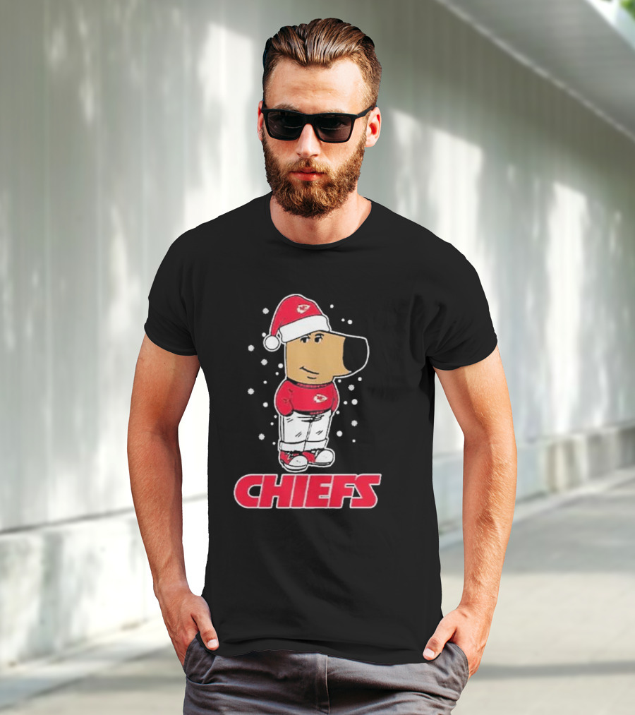 Chill Christmas Chiefs Santa Dog In Snowy Sweater And Hat T-Shirt