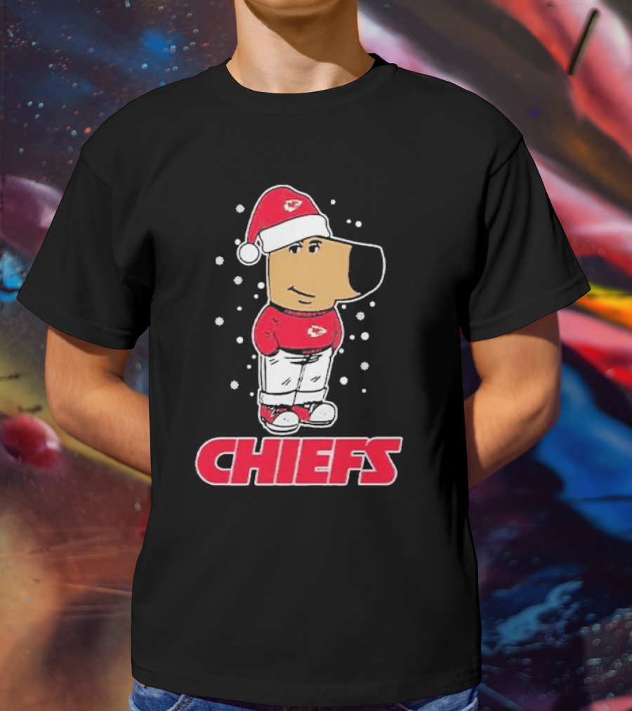 Chill Christmas Chiefs Santa Dog In Snowy Sweater And Hat T-Shirt