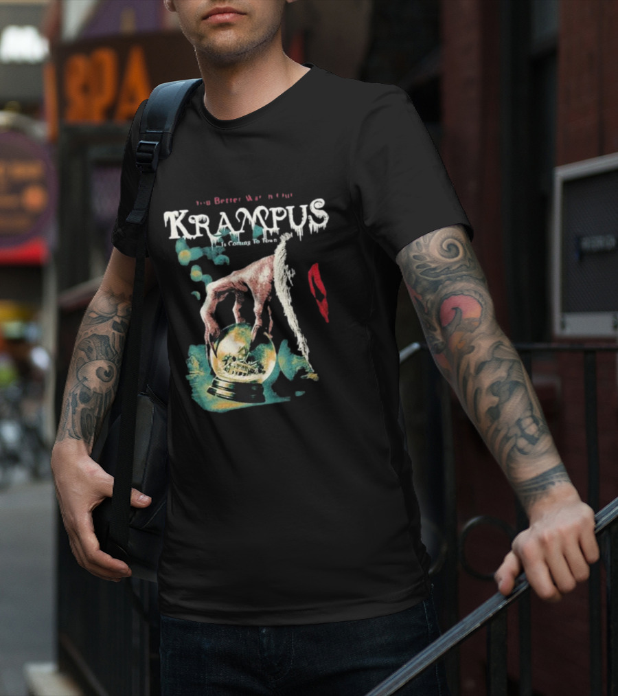 You Better Watch Out Krampus Is Coming To Town Creepy Hand Globe T-Shirt