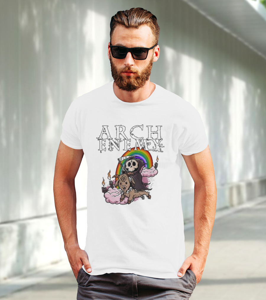 Arch Enemy Rainbow Reaper On Goat With Candles And Clouds T-Shirt