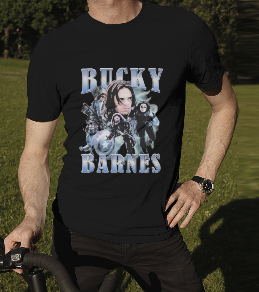 Bucky Barnes Winter Soldier Collage With Shield T-Shirt