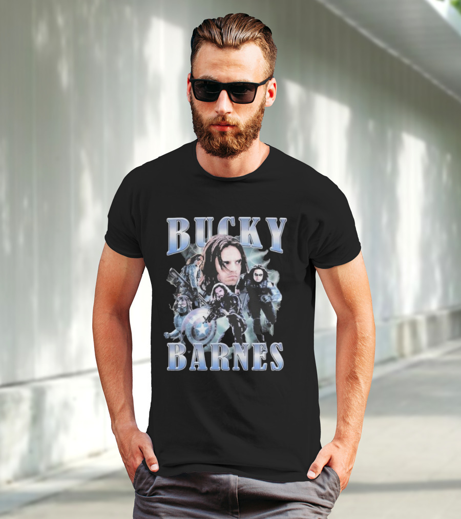 Bucky Barnes Winter Soldier Collage With Shield T-Shirt