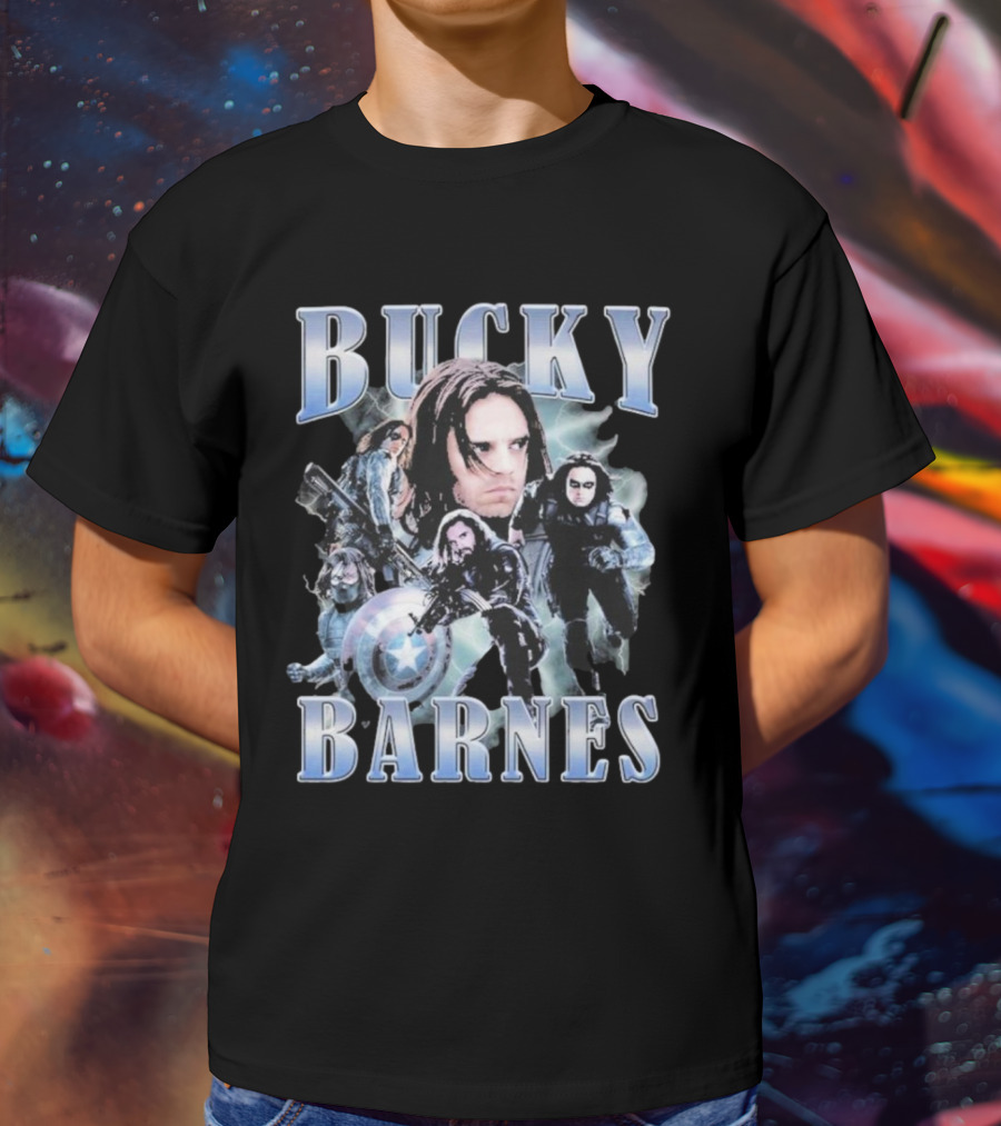 Bucky Barnes Winter Soldier Collage With Shield T-Shirt
