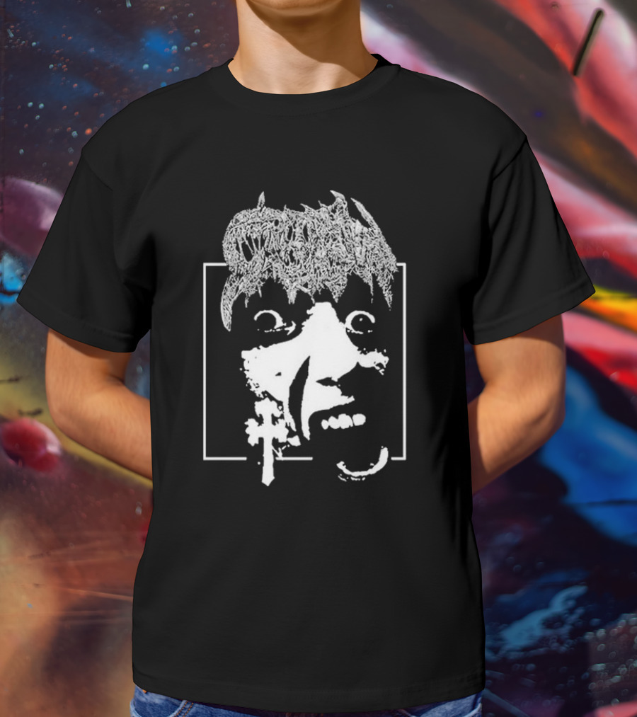 Crown Vic Staring Into The Abyss Horror Face Cross Metal T-Shirt