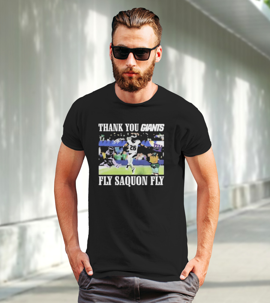Thank You Giants Fly Saquon Fly 26 Football Jumping Action T-Shirt