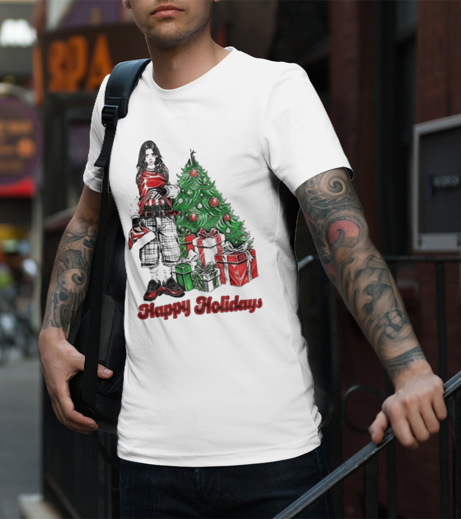 Billie Eilish Happy Holidays Christmas Tree Presents T-Shirt