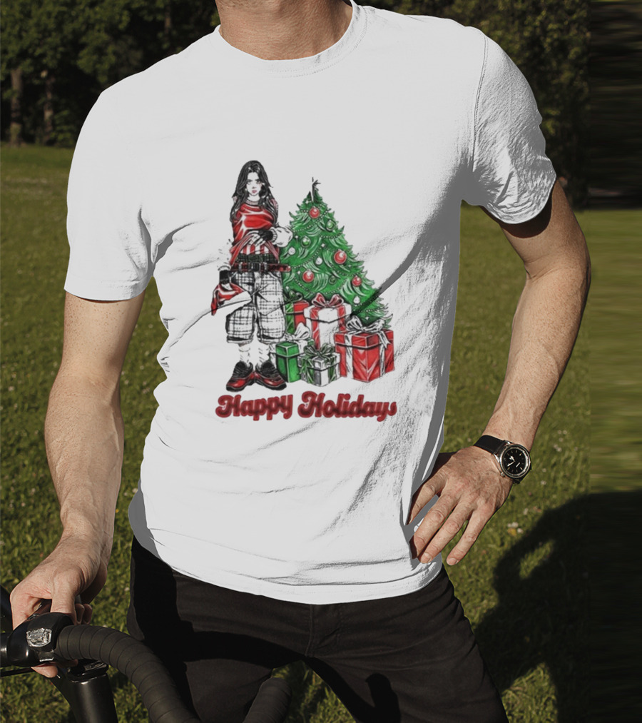 Billie Eilish Happy Holidays Christmas Tree Presents T-Shirt