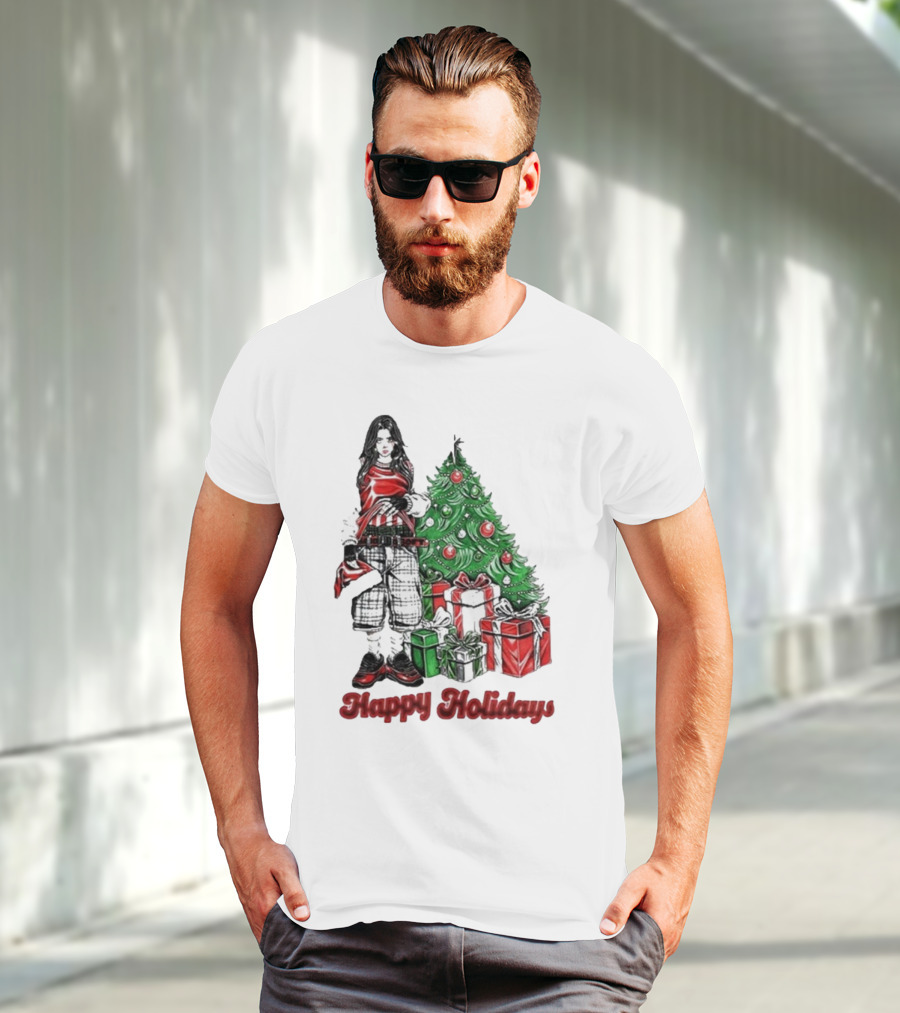 Billie Eilish Happy Holidays Christmas Tree Presents T-Shirt