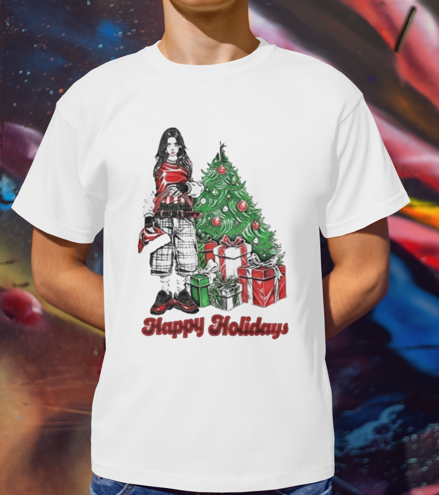 Billie Eilish Happy Holidays Christmas Tree Presents T-Shirt