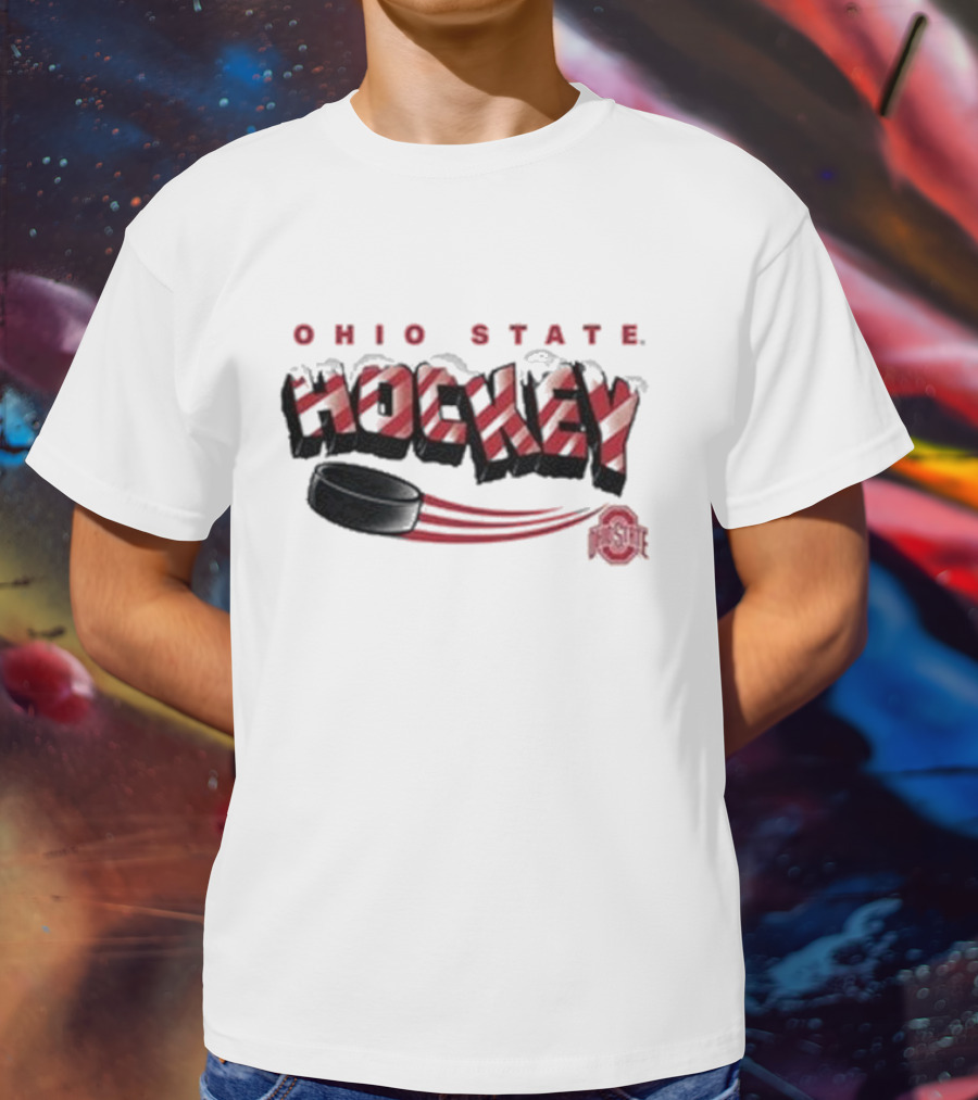 Ohio State Buckeyes Hockey Holiday Candy Cane Puck T-Shirt