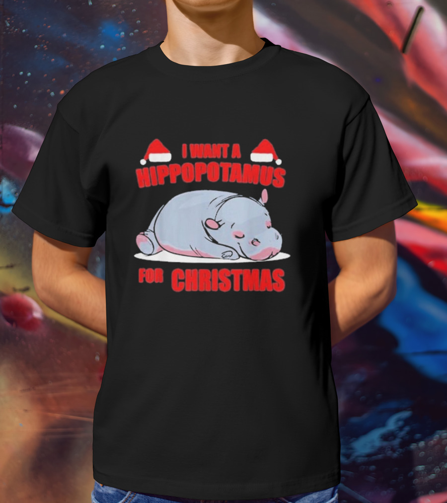I Want A Hippopotamus For Christmas With Santa Hats T-Shirt