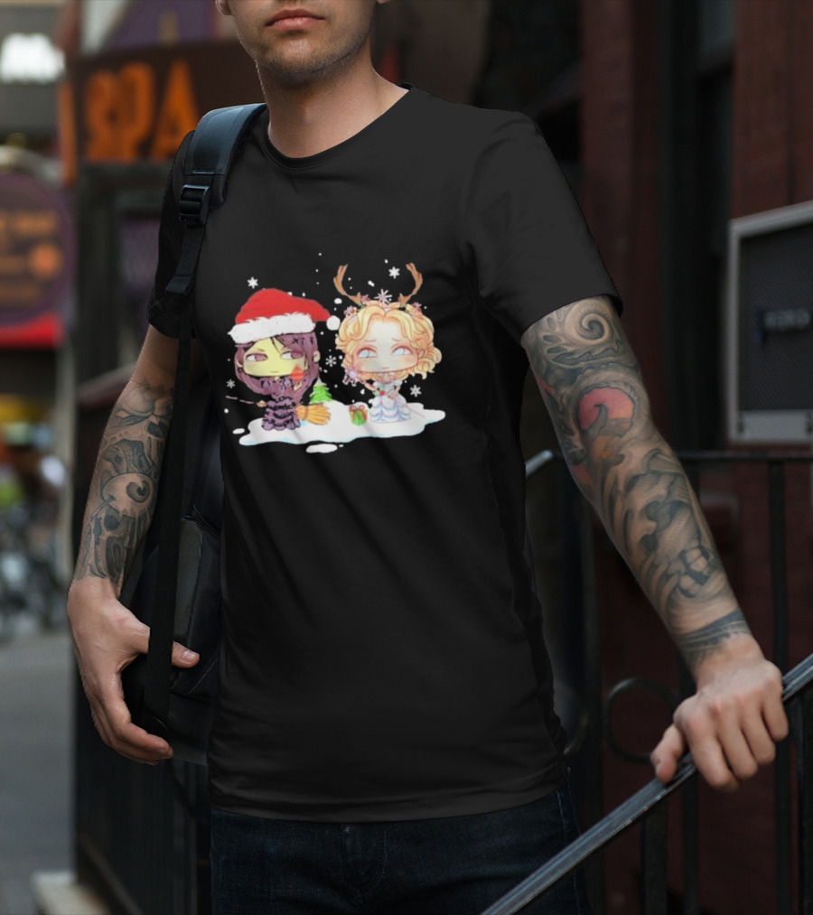 Wicked Merry Christmas Witch And Reindeer Characters Snowflakes T-Shirt