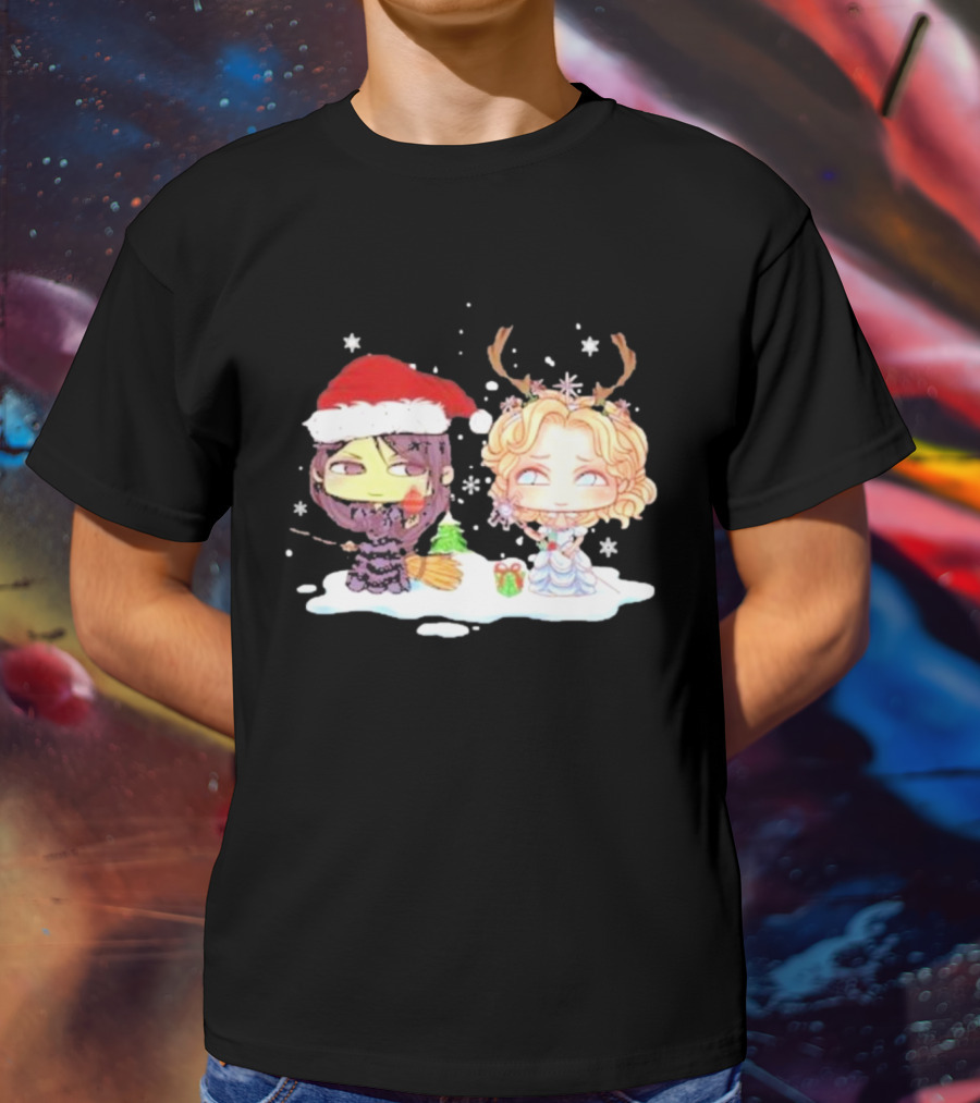 Wicked Merry Christmas Witch And Reindeer Characters Snowflakes T-Shirt