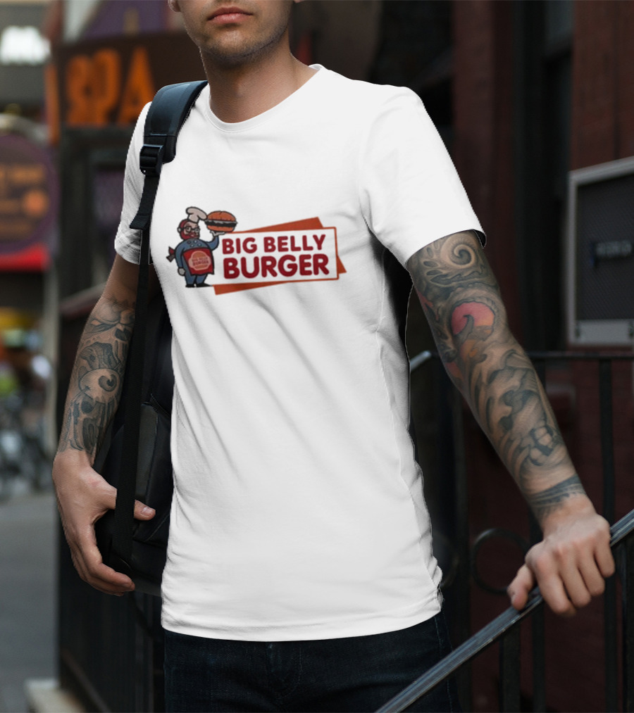 Big Belly Burger Logo With Chef Holding Burger T-Shirt