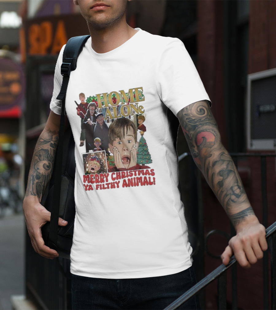 Home Alone Merry Christmas Ya Filthy Animal Kevin McCallister Holiday Movie Collage T-Shirt