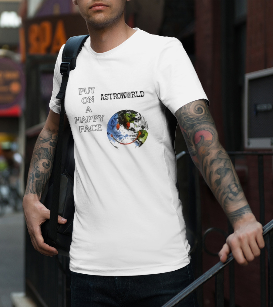 Put On A Happy Face Astroworld Smiley Earth T-Shirt