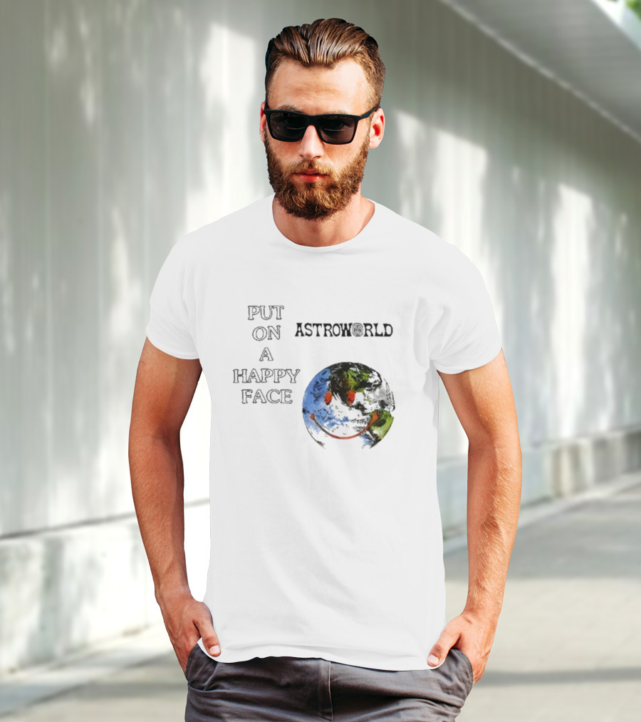 Put On A Happy Face Astroworld Smiley Earth T-Shirt