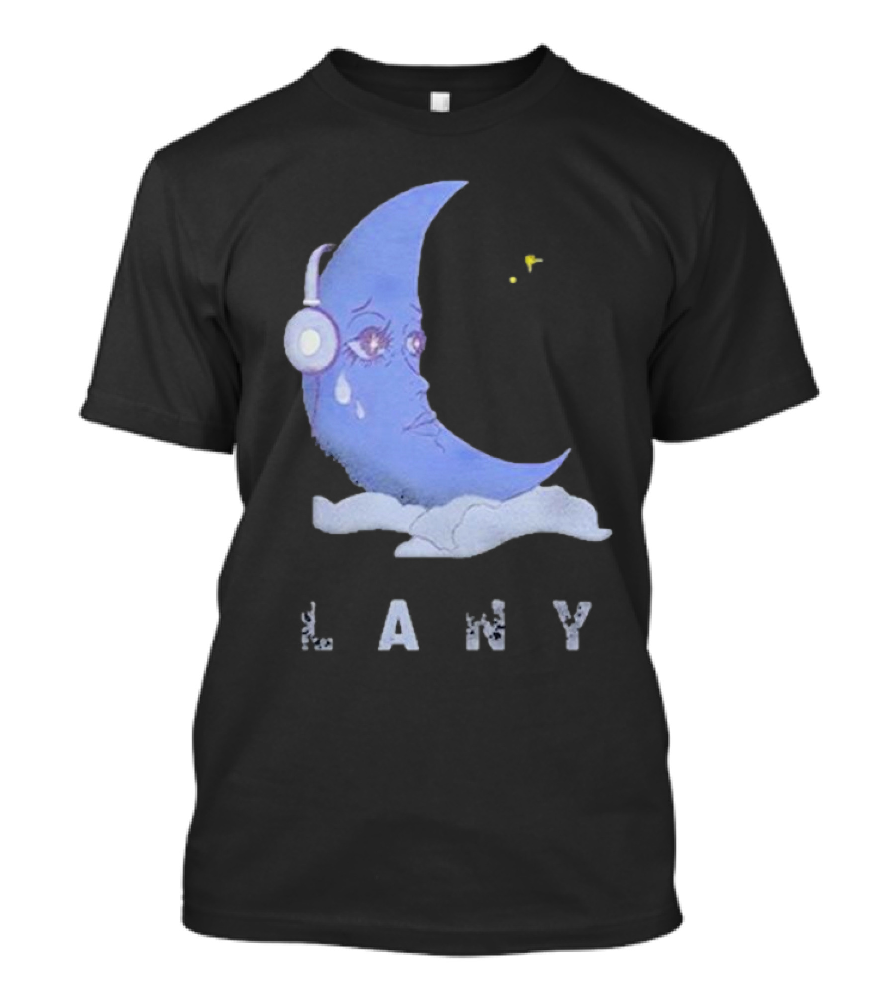 Lany Moon Crying Blue Crescent With Headphones And Clouds T-Shirt