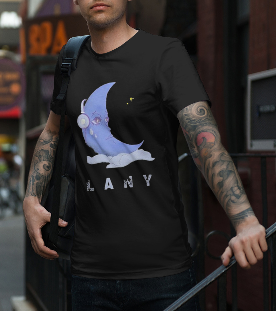 Lany Moon Crying Blue Crescent With Headphones And Clouds T-Shirt
